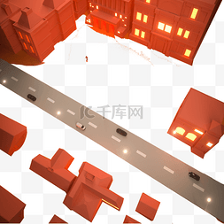 红色建筑免抠图片_红色的城市和道路免抠图