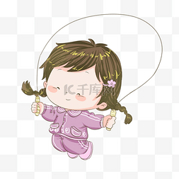 健身跳绳的小女孩插画