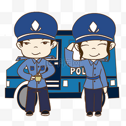 敬礼的交警和警车插画