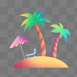 海滩棕榈树图片_海滩彩色椰树插画