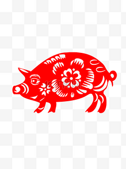 创意猪年吉祥图片_猪年红色创意剪纸猪元素