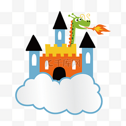 卡通Q版恐龙喷火在城堡