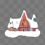 手绘可爱童话风埋在雪里的小木屋