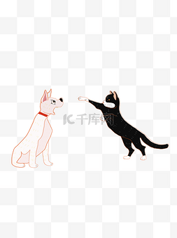 狗狗猫狗素材图片_打架的猫狗插画元素设计