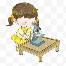 手绘女孩显微镜插画