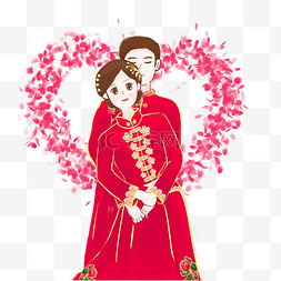 七夕情人节新郎新娘手绘图片_中式婚礼手绘PNG素材