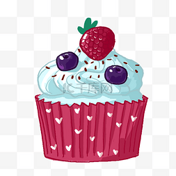 蓝莓草莓蛋糕图片_手绘可爱纸杯草莓蛋糕PNG免抠素材