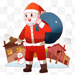 圣诞节老人和雪人插画