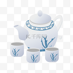中国风茶具插画图片_手绘白色中国风茶壶