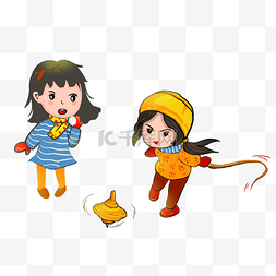 中国风新年节日喜庆图片_手绘玩陀螺的小女孩