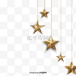 圣诞树装饰图片_金色的星星悬挂着蓝色的墙壁，装