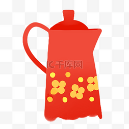 红色创意茶壶元素