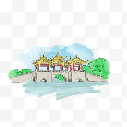 南京大桥线稿图片_地标南京夫子庙插画
