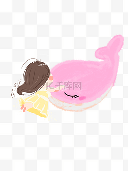 粉色鲸鱼图片_小清新可爱亲吻鲸鱼的小女孩