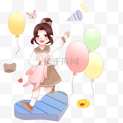 女神节快乐气球图片_妇女节人物和气球插画