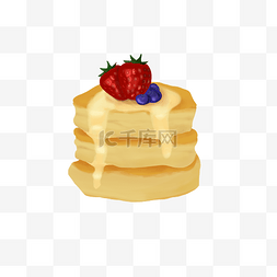 草莓手绘水果图片_手绘草莓蓝莓Pancake薄饼PNG图片