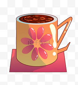 红花装饰咖啡杯插画