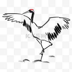 手绘的丹顶鹤图片_手绘水墨黑白展翅的仙鹤