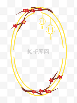 中国风金色边框手绘插画