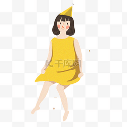 黄色的裙子的卡通小女孩
