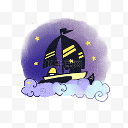 夜空云层帆船