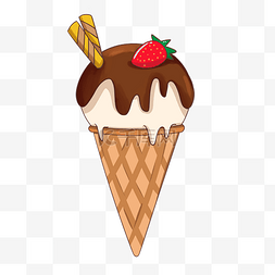 蛋筒水果冰淇淋图片_巧克力冰淇淋插画