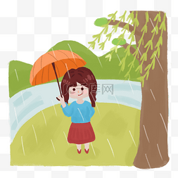 谷雨雨伞图片_清明打伞的女孩在树林里漫步