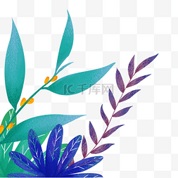 简约卡通风景图片_彩色植物树叶装饰元素