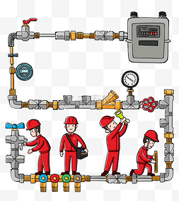 检修工作中的燃气工人PNG图片