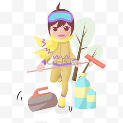 青山旅游冬季滑雪小女孩手绘设计