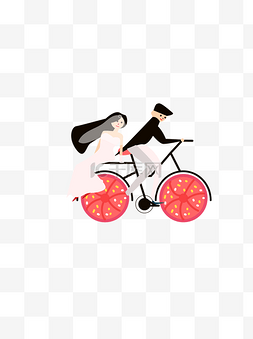 扁平化骑着自行车的新郎新娘人物