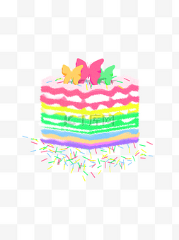 粉色手绘蝴蝶图片_手绘蝴蝶彩色蛋糕可商用元素