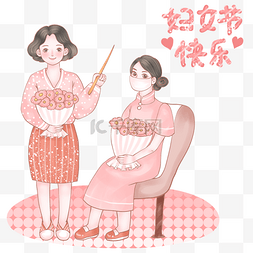 短发女卡通图片_三八妇女节女神节手绘插画