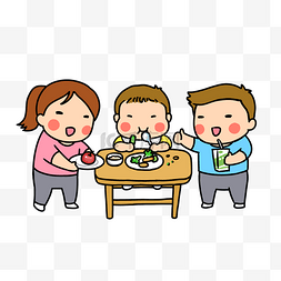 共同吃饭图片_手绘母婴孩子吃饭插画