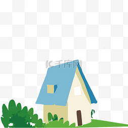 蓝色的房子和植物