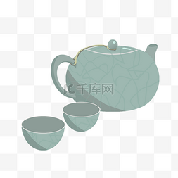 茶具插画图片_手绘陶瓷中国风茶壶茶杯