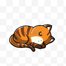 棕色的小猫图片_手绘睡眠日小猫插画