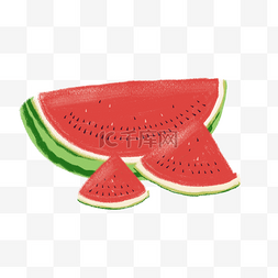 红色西瓜水果图片_夏天红色绿色手绘肌理西瓜水果夏