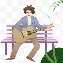 弹吉他男孩卡通图片_春游踏青弹吉他男孩