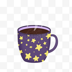 热气可爱图片_手绘紫色星星可爱速溶咖啡