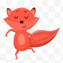 狐狸红色图片_可爱动物红色狐狸手绘插画psd