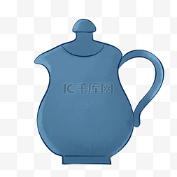 手绘厨房小清新图片_蓝色复古喝水茶壶