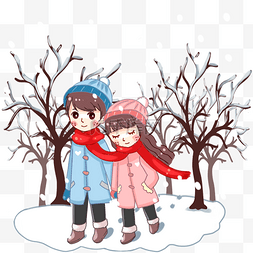 雪条图片_在雪中散步的情侣