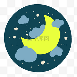 夜空中的云朵图片_夜空中的黄色弯月星星