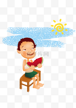 卡通夏天太阳图片_大暑小暑吃西瓜
