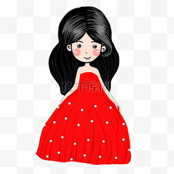 表白的女孩图片_小清新手绘七夕穿红裙的女孩
