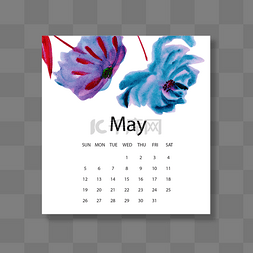 蓝白色2019年5月花朵日历