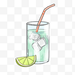 冰块饮料手绘图片_柠檬饮料手绘插画