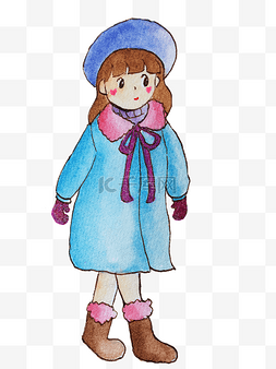冬天戴帽子的女孩插画