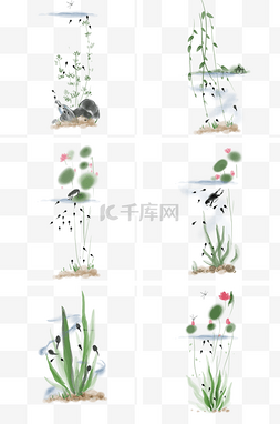 手绘青蛙插画图片_中国水墨手绘荷塘蝌蚪